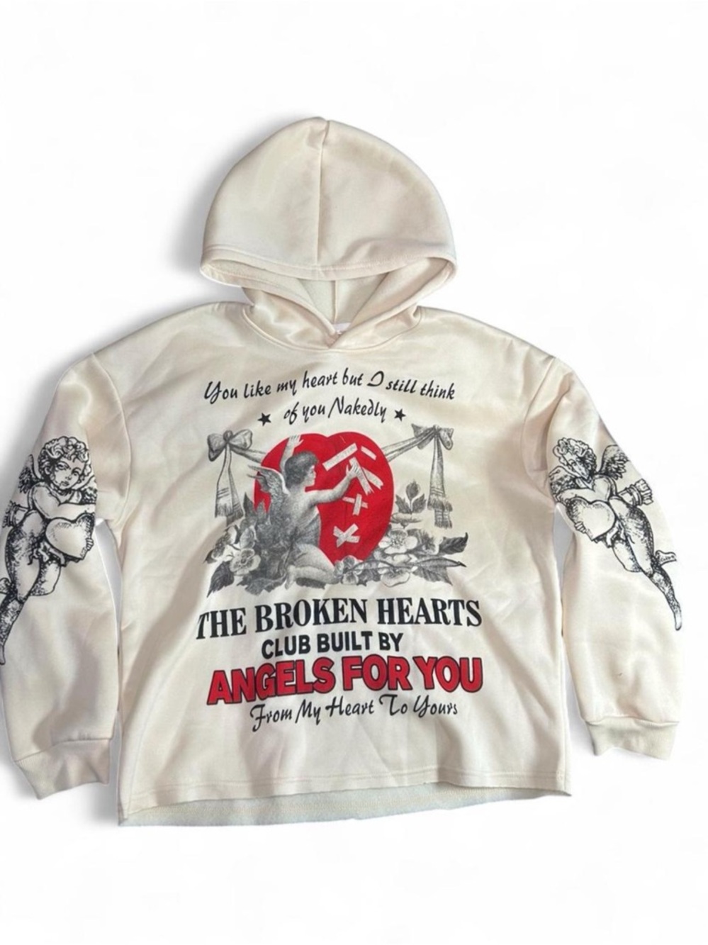 Men's Angel & Letter Print Hoodie, Regular Fit Casual Soft Comfy - Brand New